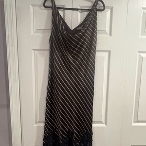 Gold Hawk Elegant Black and Brown Striped Dress